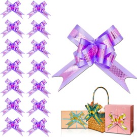 15 Pieces Large Gift Bows，6.5 in Pull Bows for Gift Wrapping, Suitable for Gift Boxes, Baskets, Birthdays, Weddings, Christmas, Valentine's Day, Easter (Embossed Rose Gold/Light purple, 6.5 inch)