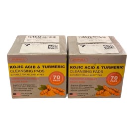 2 Pack- 70 PCS Each Turmeric Cleansing Pads  & Kojic Acid Cleansing Pads Face -