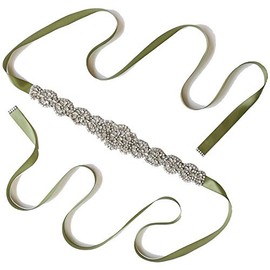 Womens Wedding Bridal Belts Shiny Rhinestone with Pearls Handmade Sash Belts for Bride and Bridesmaid, Olive, One Size