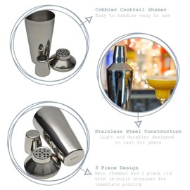 Rink Drink 3 Piece Manhattan Cocktail Shaker, Built in Strainer, Stainless Steel 800ml (28oz)