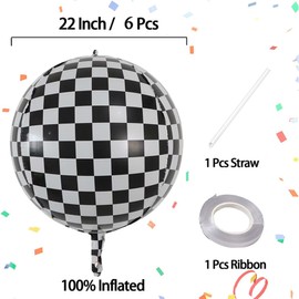 6 Pcs Race Car Balloons - Checkered Flag Party Supplies, Black And White Balloons, Checkered Birthday Decorations, Race Car Themed Party Decorations, Race Car Decorations