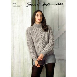 James C Brett JB762 Knitting Pattern Womens Sweater in Rustic Aran, Grey, 28'' - 46''