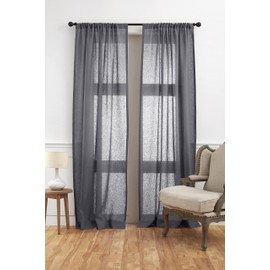 Solino Home 100% Pure Linen Sheer Curtain 144 Inches Long – European Flax Window Sheer Charcoal Curtain Panel 52 x 144 Inch – Light Filtering Rod Pocket Curtain for Bedroom, Living Room