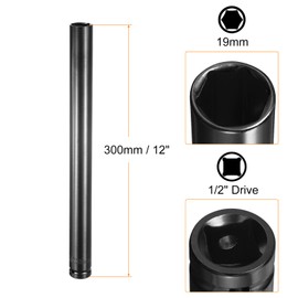 HARFINGTON Deep 6-Point Impact Socket 1/2" Drive 19mm Metric Socket 12" Length with 1/4" Hex Shank Adapter, CR-V Steel Socket Adapter Accessory Tool Set Kit for Hex Bolts Nuts