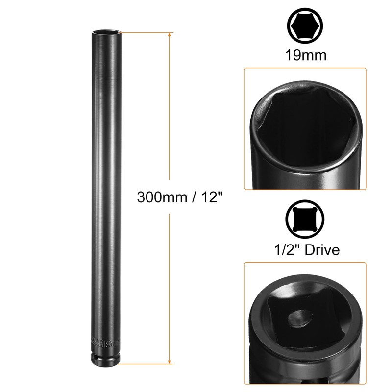 HARFINGTON Deep 6-Point Impact Socket 1/2" Drive 19mm Metric Socket