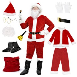 KatchOn, Santa Claus Costume for Men - 3XL, Pack of 11 | Red Velvet Santa Outfit, Christmas Costumes | Santa Suit Adults Men | Santa Claus Suit, Christmas Santa Costume for Men | Santa Claus Outfit