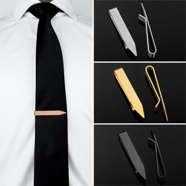 HAWSON Tie Clip for Men 4 Pcs & Single (Gold Silver Black Rose Gold Tie Clip), 2.2 Inch Skinny Tie Bar, Matte Brushed Minimalist Design Tie Pin, Secure Hold for Formal Suits, Wedding & Business Gifts