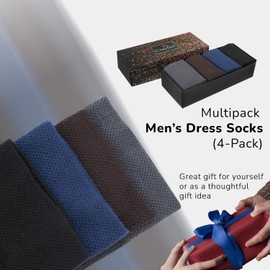 Cosyfeel® Crew Socks for Men 4-Pairs, Bamboo Viscose, Seamless Toe & Moisture Wicking Mens Dress Socks Set with Gift Box