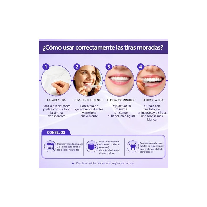 3Pcs Purple Teeth Whitening Strips,Tiras Blanqueadoras de Dientes,Blanqueador Dental para