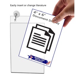 Sign Holder with 2 Suction Cups Window Mount Double Sided 4 x 6 Small Ad Frame with Hooks for Glass Walls in Business License Hair Salons Restaurants and Schools Clear Acrylic by Marketing Holders