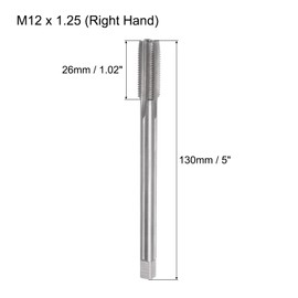 uxcell Metric Thread Tap M12 x 1.25 H2 130mm Extra Long Straight Flute Screw Thread Milling Machine Taps Threading Tapping Repair Tool