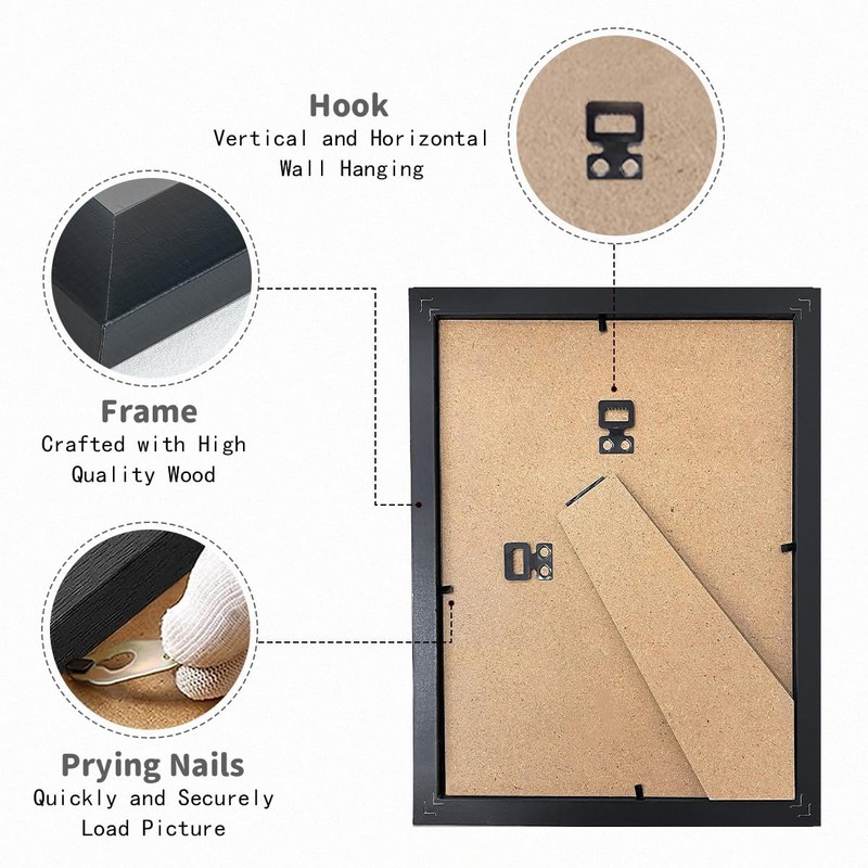 UHOUSEST A4 Picture Frame, 3 Pack Black Wooden Frame for