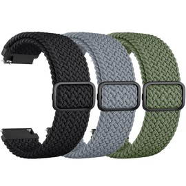 20mm Braided Bands Compatible for Garmin Vivoactive 6/5/3/3 Music Watch Bands, Quick Release Elastic Stretchy Replacement Wristbands for Venu Sq 2/Forerunner 55/165/245/645 (Black/BlueGray/Cactus)