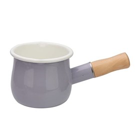 FYUEROPA 4-Inch Enamel Milk Pot Non-stick Mini Saucepan Butter Warmer with Wooden Handle Small Cookware 17Oz (Purple)