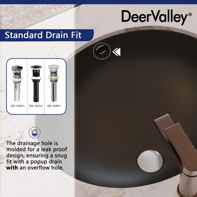 DeerValley DV-1U303B Black Undermount Bathroom Sink 18'' x 15'' Oval