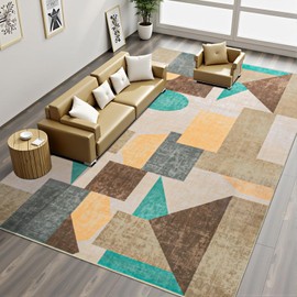 RUGICI Modern Area Rug 8x10,Ombre Low Pile Rugs,Non-Slip Non-Shedding Bedroom Rug,Indoor Geometric Carpet for Bedroom Kitchen Dining Room Office Home Decor (8x10 Brown)
