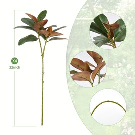 OBDXZHC 4 Pcs Magnolia Artificial Leaves Branches 32 Inch 3D Real Touch Magnolia Pick with Fruit Faux Magnolia Stems for Indoor Outdoor Vase Filling Home Wedding Floral Arrangement Decoration