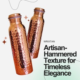 WRIXTAN Premium Hammered Pure Copper Water Bottle – 1 Liter (34 Oz) | Handcrafted Design | Leak-Proof, Durable & Eco-Friendly | Elegant & Sustainable for Office, Yoga, Travel & Fitness