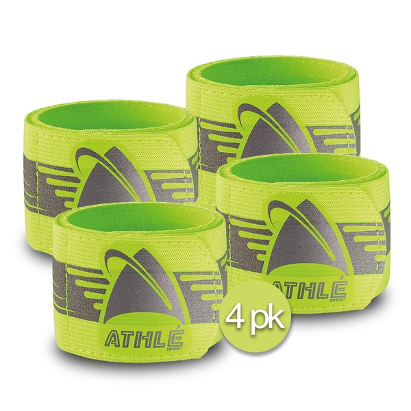 Athlé Reflective Bands 4 Pack – Adjustable 16" Neon Yellow
