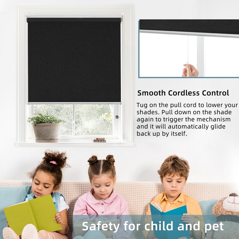 ChrisDowa Cordless Blackout Roller Shade with Spring System Room Darkening