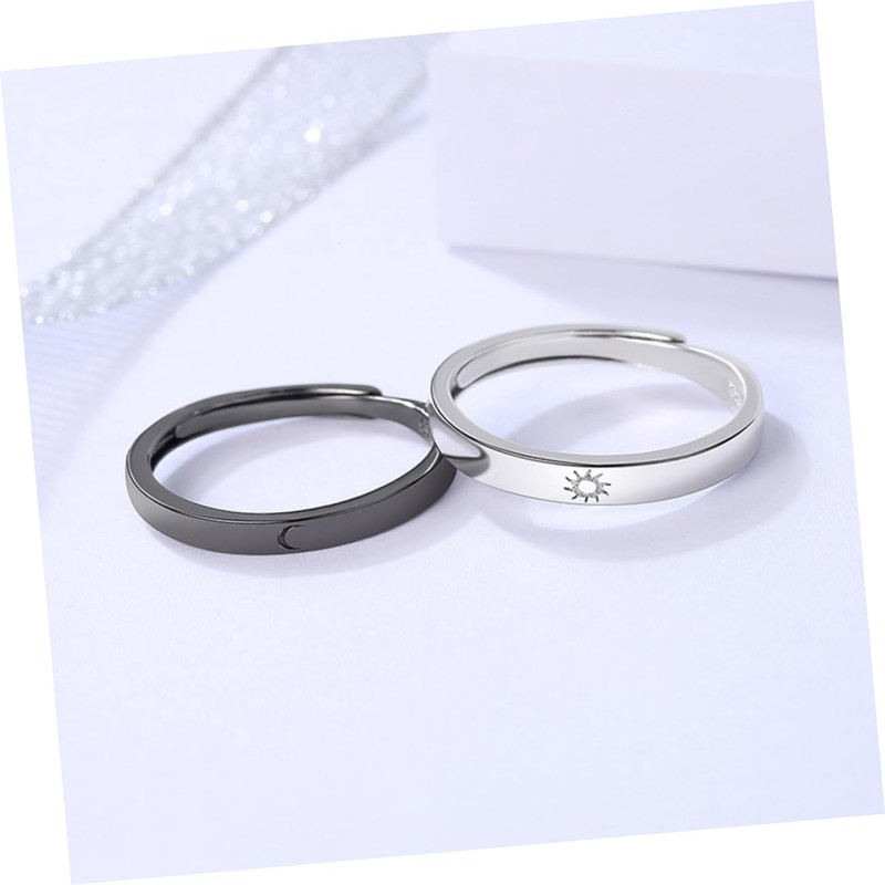 SAFIGLE 1 Pair Adjustable Sun and Moon Couple Rings for