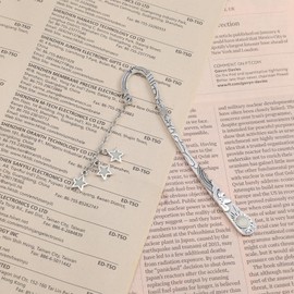 Mabor Moon and Stars Bookmark Luminous, Glow in The Dark Butterfly Bookmark, Fantasy Luminous Cool Bookmark Gifts for Book Reading Lovers for Women Girls Silver Stars