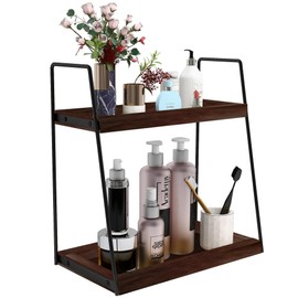 Dorhors 2 Tier Bathroom Storage and Organization,Coffee Bar Accessories,Coffee Organizer Station,Wood Countertop Organizer for Bathroom,Kitchen,Dresser,Coffee Bar(Walnut)