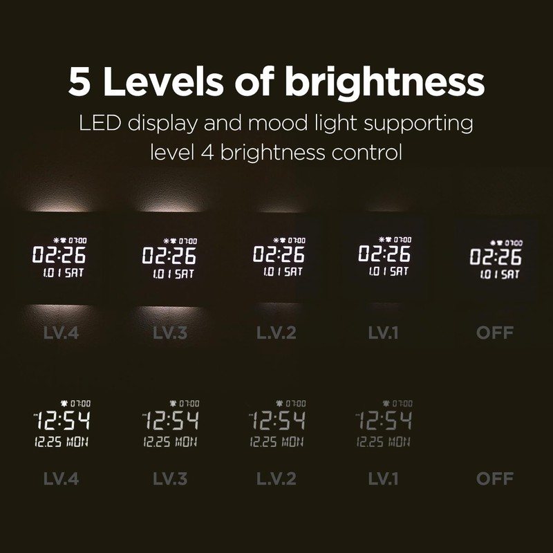 mooas Wooden Frame LED Silent Wall Clock with Remote, Backlit
