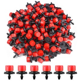 EBANKU Adjustable Irrigation Drippers Sprinklers, 200Pcs 1/4Inch Adjustable Micro Drip Irrigation System Watering Sprinklers Anti-Clogging Emitter Dripper Garden Supplies (Red)