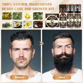 Beard Grooming Set w/Beard Oil, Conditioner, Balm, Shampoo Wash, 0.25MM Roller, Beard Brush, Comb, Scissor, Bag, Christmas Birthday Valentines Day Gifts for Him Men