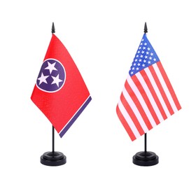 JBSJBS USA Tennessee Desk Flag 12" Solid Pole Deluxe Set US Tennessee Flags Banner Mini Small American State Office Table Flags with Black Stand Base Desktop Decorations(2Pack)