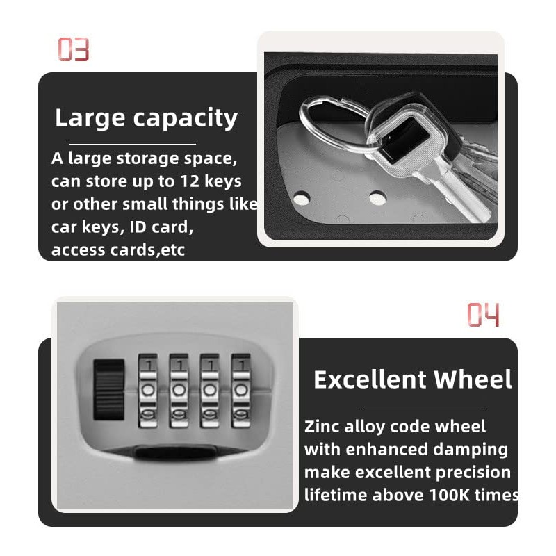 IDEALUX Key Box, Metal Grey Keylock Box Wall Mounted, Portable