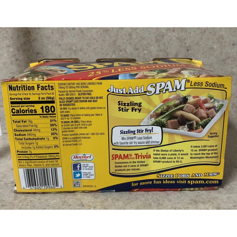 Hormel 3 Hormel Spam 25% Less Reduced Sodium Ham 12
