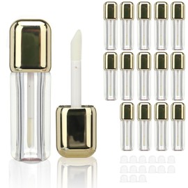 COSIDEA 14pcs Gold 7ml Square big brush wand lip gloss tubes container for DIY lipgloss bottles with large doe foot applicator