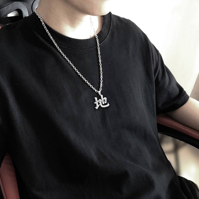 Wchama Earth Element Kanji Necklace Japanese for Men Women Stainless