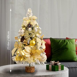 Tabletop Christmas Tree with Lights, 24inch/2ft Mini Christmas Tree, Tabletop Small Xmas Tree for Holiday Indoor DIY Christmas Decoration (Yellow)