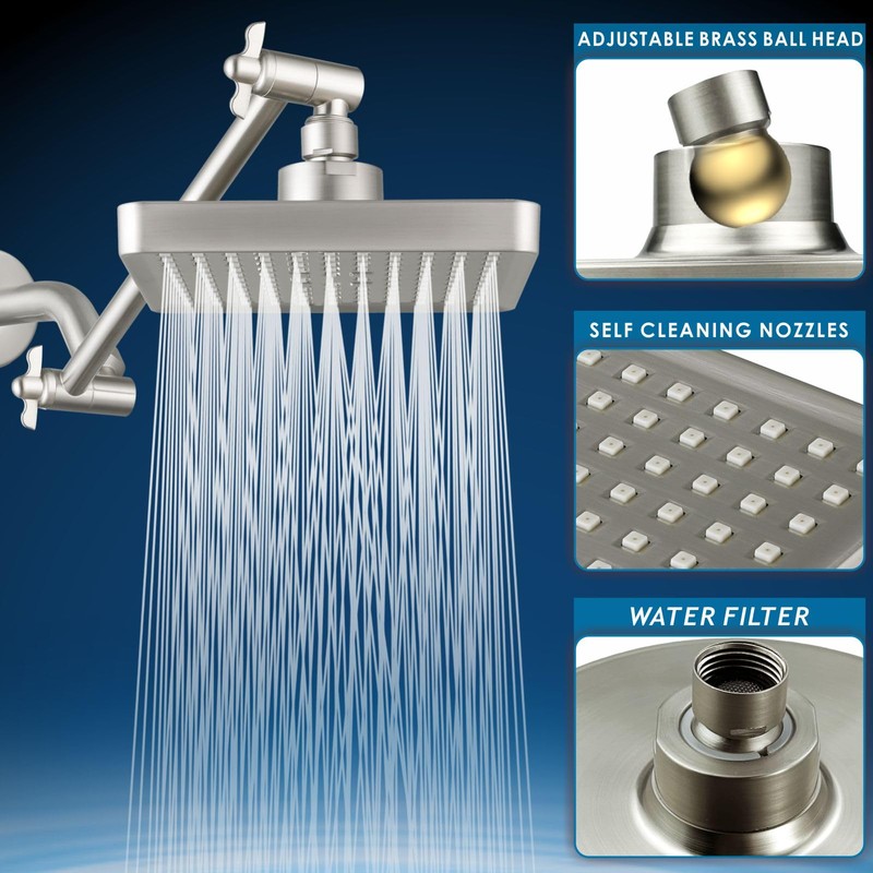 Nuodan High Pressure Rain Shower Head with 11'' Extension Arm
