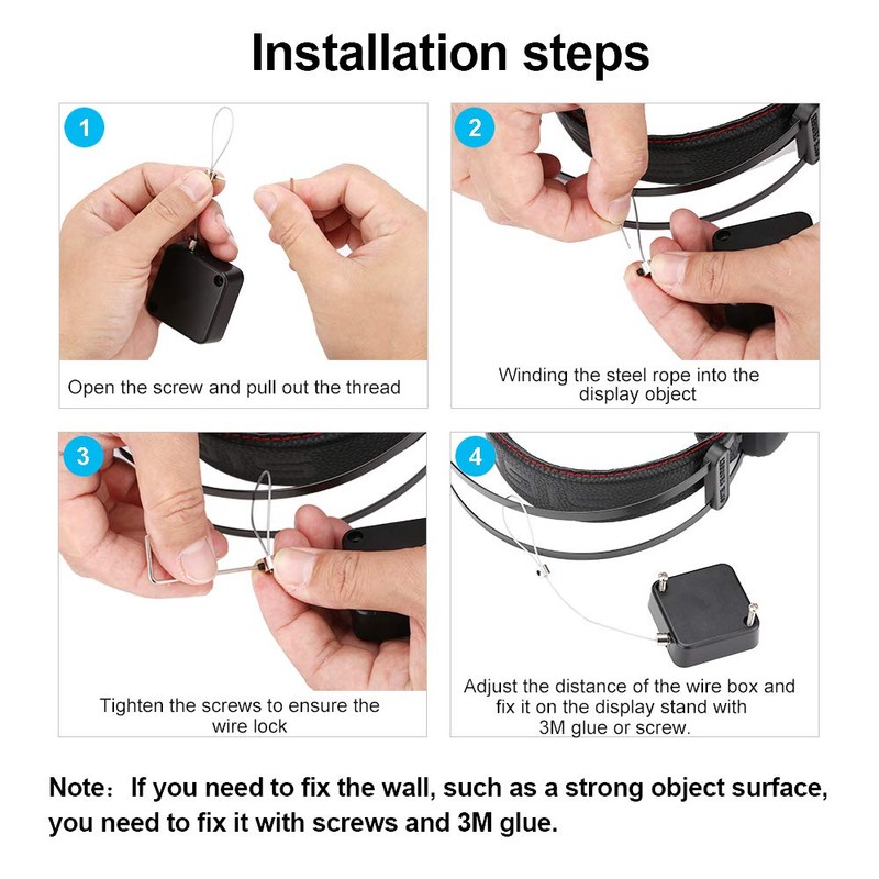 Loradar Retractable Cable Lock with Cable Tether Safety Strap, Wire