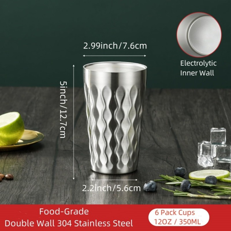 AGH 6 Pack Stainless Steel Kids Cups, 12oz Double Layer