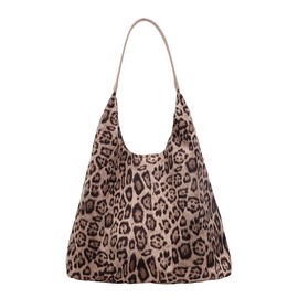 WEEKXING Suede Tote Bags for Women Leopard Print Purse Suede Shoulder bag Womens Slouchy Hobo handbags Cheetah Purse 2PCS(Khaki Leopard)