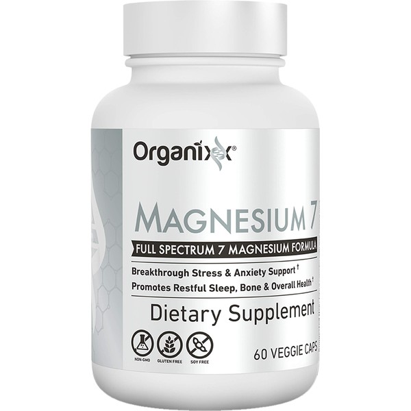 Organixx Magnesium Supplement, Natural Calm Magnesium Capsules for Sleep Support, Muscle Recovery, with Vitamin B6 and Manganese Citrate and Glycinate, High Absorption, Vegan, Non GMO, 60 Count