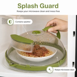 Clear Microwave Food Cover for Reheating – Vented Splatter Guard with Steam Reservoir & Easy-Grip Handle