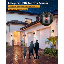 VIANIS Outdoor Wall Lights for House, 2 Pack Black Motion Sensor Porch Lanterns Wall Sconce, Modern Exterior Garage Light Fixtures Wall Mount, Waterproof Front Door Lights with Tempered Ripple Glass