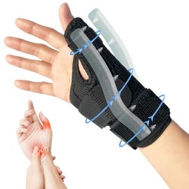 Muñequera Ortopedica con Ferula Pulgar - Muñequeras de Soporte con 2 Férulas para el Pulgar y 3 Correas Ajustable para Aliviar el Dolor del Pulgar Artritis Tendinitis Tenosinovitis Fracturas (Negro)