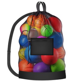 Handy Laundry Mesh Ball Bag 30x40 In - Up to 15 Balls, Large Capacity Sports Equipment Sack with Adjustable Shoulder Strap & Drawstring Closure - Durable Mesh for Soccer, Basketball & More (Black)