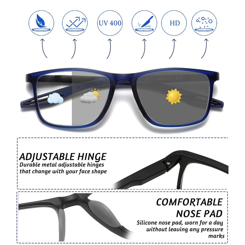 Hubeye Photochromic Reading Glasses for Men 3 Packs UV400 Sun