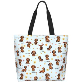 Qwalnely Dachshund Tote Bag Beach Canvas Travel Bag for Women, Shopping Bag Gifts for Dachshund Lover
