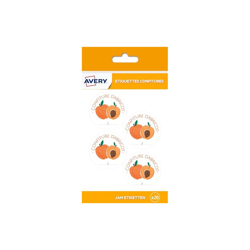 AVERY Pack of 20 Apricot Jam Labels Diameter 47.5 mm