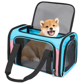 Discala Cat Dog Carrier Pet Carrier for Small Medium Cats Puppies Dog Carriers for Small Dogs Collapsible Soft Sided Cat Travel Carrier - Blue&Pink 21 * 13 * 13