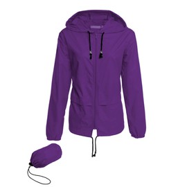 Avoogue Raincoats for Women Lightweight Waterproof Rain Jacket Packable Outdoor Hooded Windbreaker Juniors Rainwear Purple S